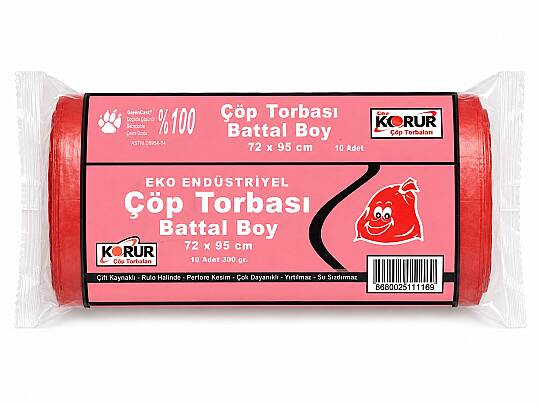 Korur 72*95 Battal Boy Çöp Poşeti 300 Gr. Kırmızı