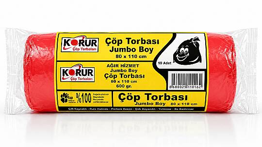 Korur 80*110 Jumbo Boy Çöp Poşeti 600 Gr. Kırmızı