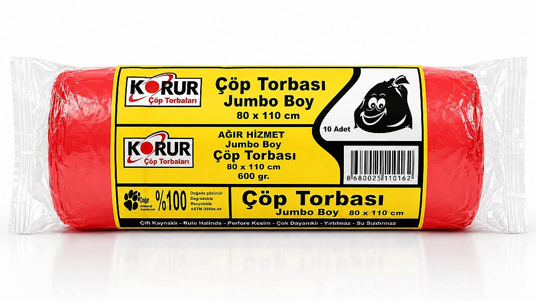 Korur 80*110 Jumbo Boy Çöp Poşeti 600 Gr. Kırmızı - 1